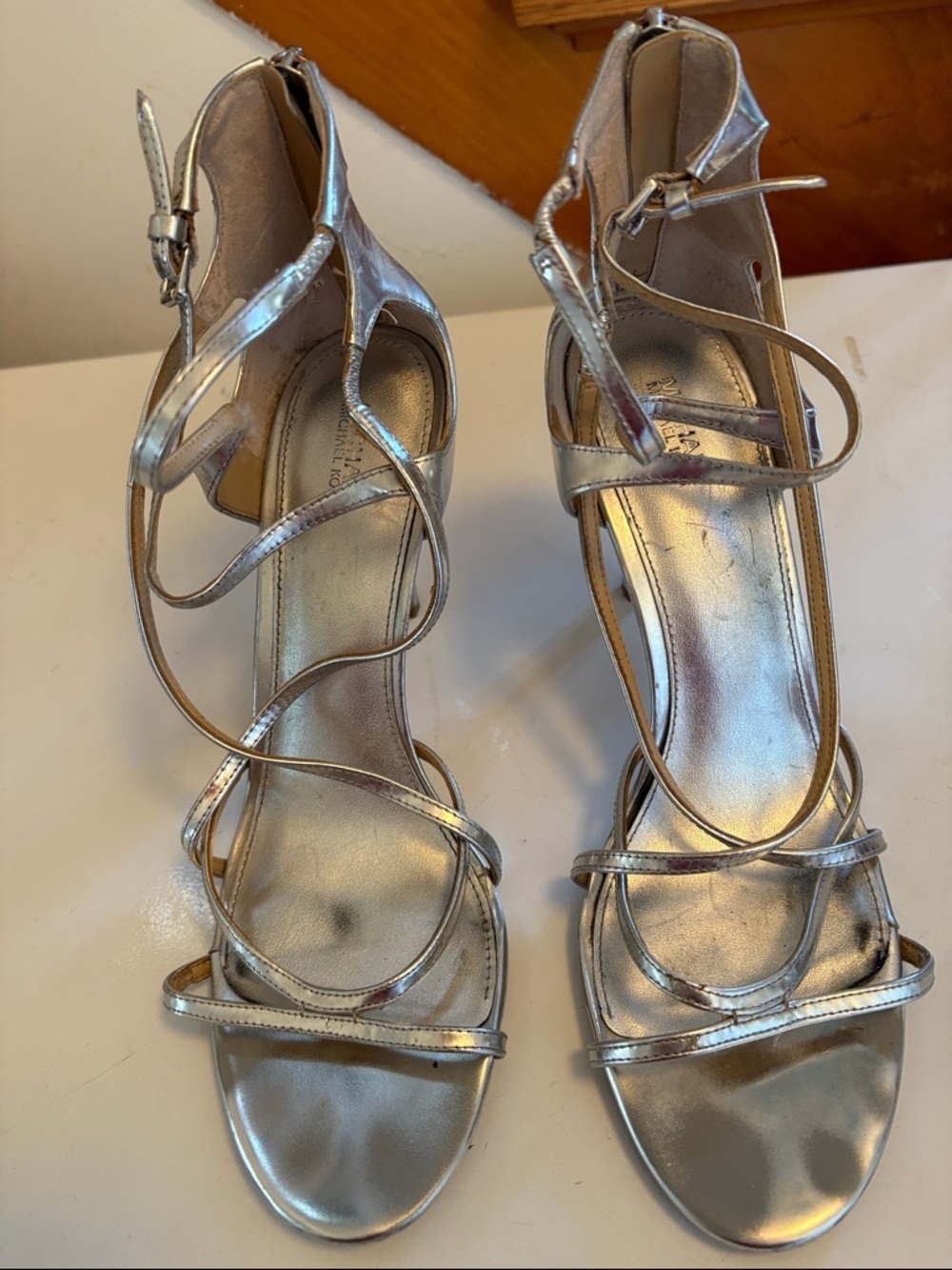Michael Kors Silver Metallic Strappy Heeled Sandals